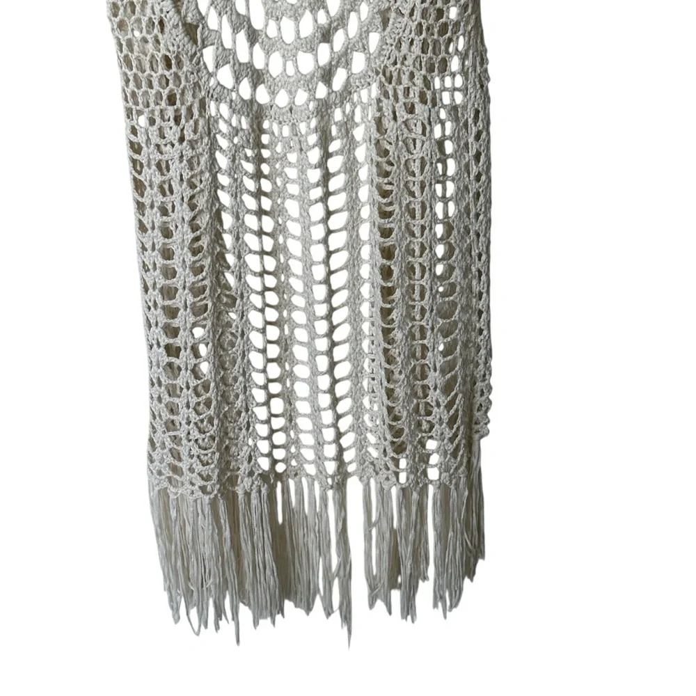 Umgee Crochet Fringe Ivory cardigan sweater size L - Picture 6 of 11